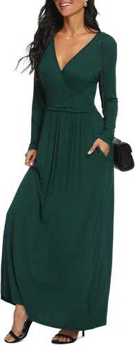 Vista 3 de LILBETTER - Maxi vestido casual, de manga larga, cuello en V, holgado, liso y largo para mujer