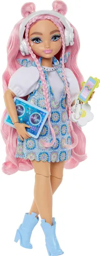 Vista 7 de Set de juego Barbie Dream Besties, muñeca posable Brooklyn con cabello largo negro, 9 accesorios con temática musical