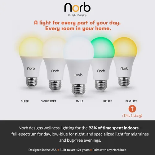 Vista 14 de Norb BUG LITE Bombillas para insectos Bombilla LED ámbar A19 E26 9 W 960 lúmenes 2000 K y eficiencia energética Espectro libre de azul