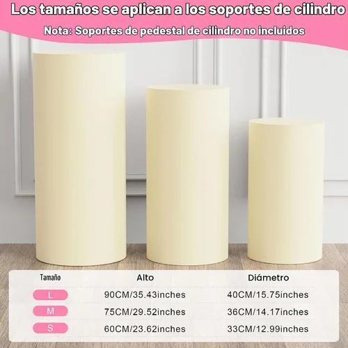 Vista 2 de Wokceer Fundas de soporte de cilindro de elastano para fiesta, 3 piezas, fundas de pedestal de cilindro, cubierta de pilar para fiesta de Beige