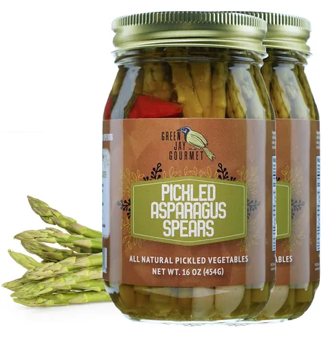 Vista 14 de Lanzas de espárrago en escabeche Green Jay Gourmet en frasco - Vegetales frescos en escabeche envasados a mano para cocinar y despensa – Espárragos