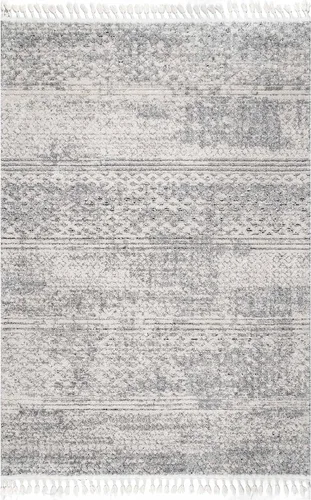 Vista 3 de nuLOOM Lira - Alfombra geométrica texturizada con borlas, 4 x 6, color gris
