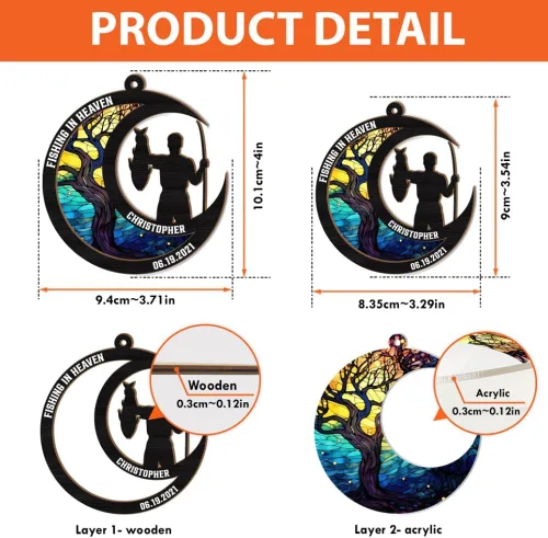 Vista 4 de Pesca en el cielo, adorno de pesca personalizado, decoración de Navidad para amantes de la pesca, nombre y fecha personalizados, regalo