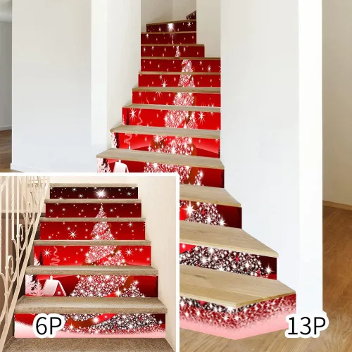 Vista 6 de Calcomanías 3D de Navidad para escaleras, 6 piezas/13 unidades, calcomanías 3D para escalera de árbol de Navidad, calcomanías extraíbles de vinilo