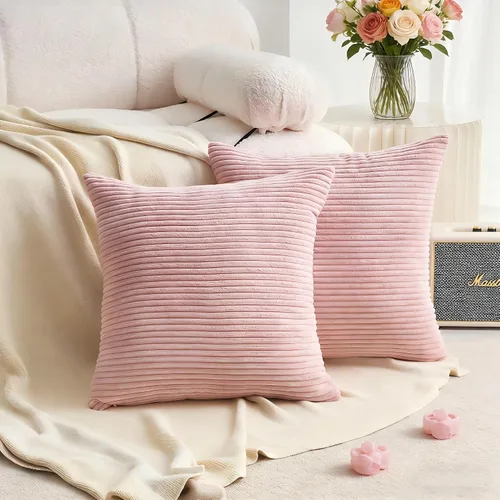 Vista 7 de Demetex Juego de 2 fundas de almohada rosas de 18 x 18 pulgadas, fundas de almohada cuadradas de pana para dormitorio, sala de estar, juego de 2, 18
