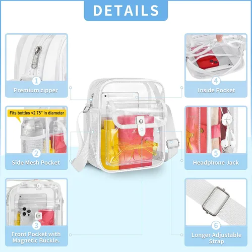 Vista 3 de SPODEARS Bolsa transparente aprobada para estadios, bolsa transparente para conciertos, festivales, deportes, eventos, eventos