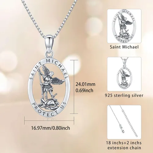 Vista 5 de Brisskaari Collar ovalado de San MiguelSan Cristóbal para mujeres y hombres plata de ley 925 collar con colgante de amuleto de San Patricio arcángel