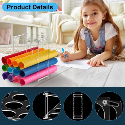 Vista 6 de Tuanse - Paquete de 3 soportes de rollo de vinilo con 60 agujeros, acrílico transparente, para manualidades, organizador de almacenamiento para sala