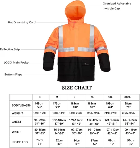 Vista 3 de HAOKAISEN Traje de lluvia para hombre, resistente al agua, alta visibilidad, reflectante, chaqueta de lluvia con pantalones de babero