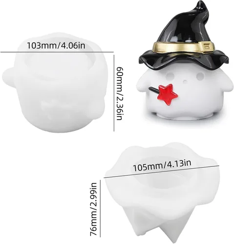 Vista 3 de Wehous Moldes de resina para frascos de Halloween con tapas, caja única con forma de bruja fantasma, moldes de silicona, lindo recipiente