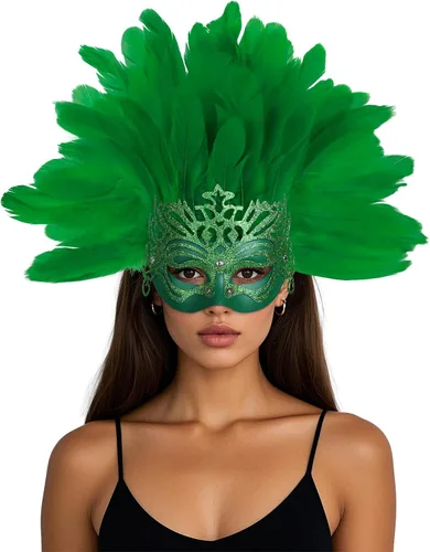 Vista 11 de Tocado de plumas para mujer, máscara de carnaval, tocado de plumas para carnaval, accesorios de fiesta de Mardi Gras