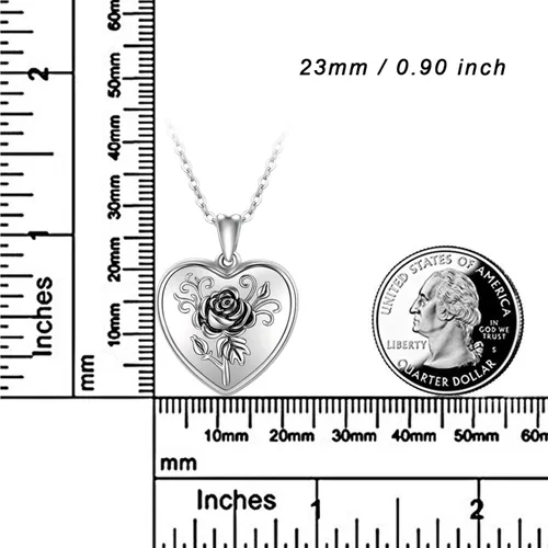Vista 5 de Cuoka Collar con medallón de corazón de plata de ley 925 con medallón de corazón con foto personalizada para mujer, Plata esterlina, No es una