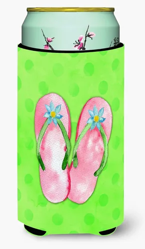 Vista 9 de Caroline's Treasures BB8220MUK - Chanclas color rosa con lunares verdes, ultra Hugger para latas delgadas, funda enfriadora de latas verdes, lavable