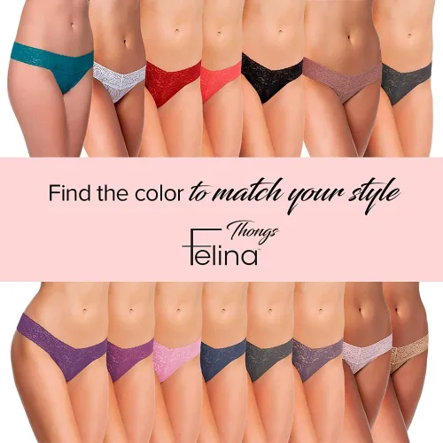 Vista 7 de Felina Tanga de encaje elástico de tiro bajo Panty, Negro carbón