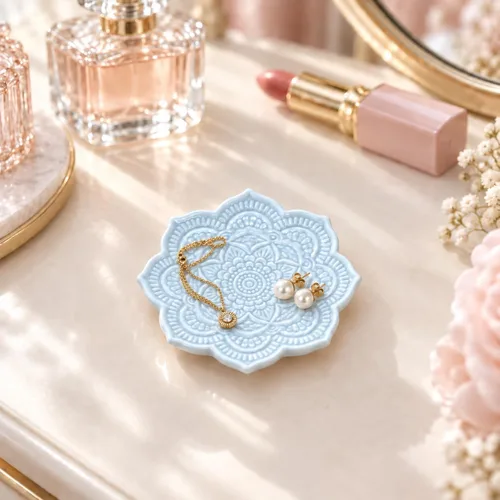 Vista 5 de PUDDING CABIN Plato para anillos de mandala azul, regalo de cumpleaños para amiga mujer mujeres madres niñas