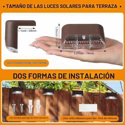 Vista 2 de Geelin 32 Luces Solares para Terraza al Aire Libre, Luces LED Solares Impermeables para Escalones y Cercas para Escaleras, Escalón, Barandilla