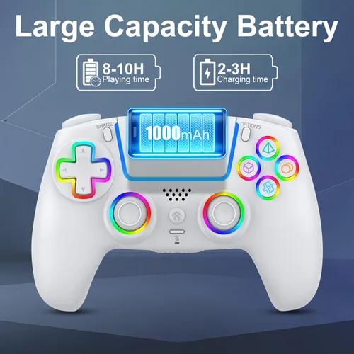 Vista 3 de BUERTT For PS5 Controller Wireless,Compatible with PS5 Pro/Slim/PC,Wireless Controller with 7 Colors RGB Light,Dual Vibration, Macro/Turbo Function