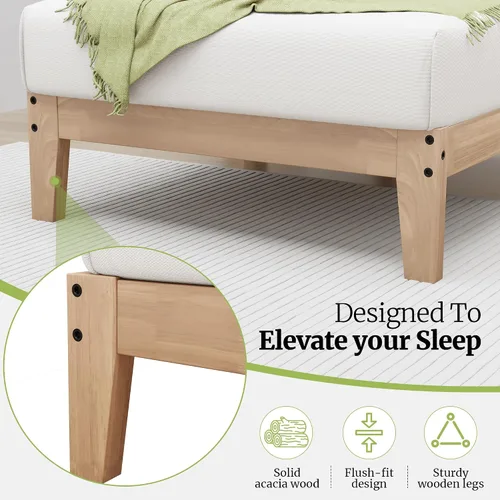 Vista 6 de Awesofurni Base de cama individual, plataforma de madera maciza de 12 pulgadas con listones de madera, marco de cama de madera con acabado natural