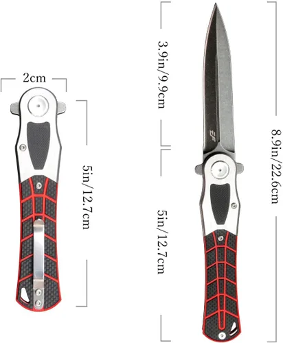 Vista 2 de Eafengrow EF970 Cuchillo plegable con hoja de acero D2, mango G10, herramienta de bolsillo EDC para trabajo, camping, senderismo (Negro)