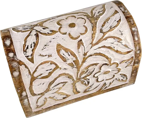 Vista 2 de Joyero de madera semicircular curvada blanca floral de alta calidad diseñador-caja de baratijas para damas-joyería-aspecto antiguo-caja de recuerdo