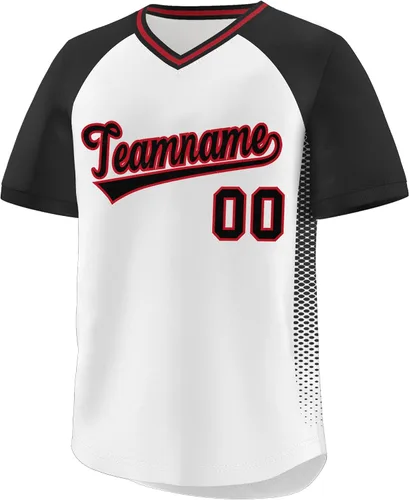 Vista 38 de Camiseta de béisbol personalizada con cuello en V para hombres, mujeres y jóvenes, camisetas de béisbol personalizadas con costuras o estampadas