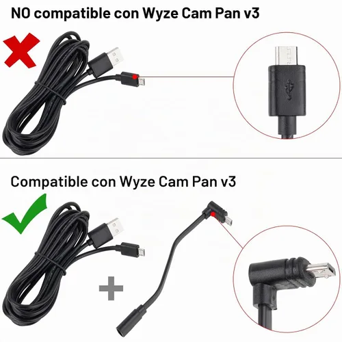 Vista 3 de Uogw Paquete de 2 cables de extensión compatibles con Wyze Cam Pan v3 y Wyze Cam v3 Pro, cable extensor macho a hembra de 5 pulgadas para cámara