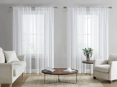 Vista 11 de Laura Ashley Cortinas traslúcidas blancas con bolsillo para barra, cada panel mide 38 pulgadas de ancho x 84 pulgadas de largo, Lehman, 4 paneles