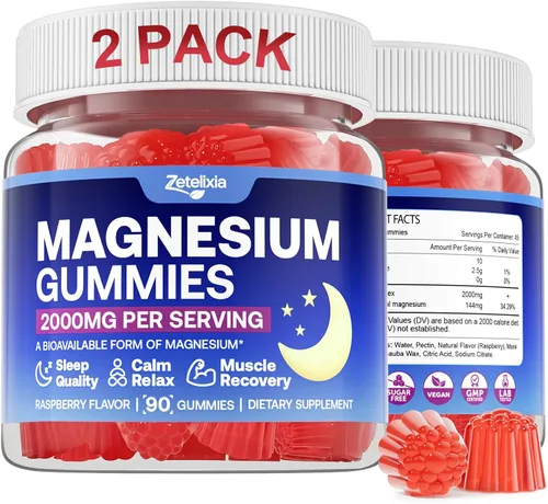 Vista 8 de 90 unidades Gomitas de L-treonato de magnesio de 2000 mg, suplemento de treonato de magnesio para adultos y niños, apoya la cognición, sueño