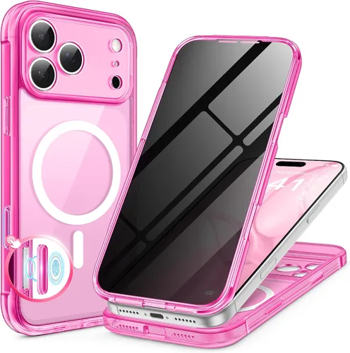 Vista 62 de BERFY Funda para iPhone 17 Pro Max, compatible con MagSafe, protector de pantalla de vidrio integrado, protección de cámara, funda de cuerpo