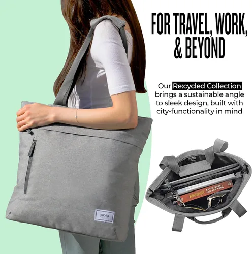Vista 6 de Solo New York Bolso tote para mujer, bolso profesional para el trabajo y los viajes, bolso para laptop con compartimento acolchado, bolsillo frontal