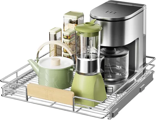 Vista 16 de LOVMOR Organizador de gabinete extraíble con mango de madera, 16½ pulgadas de ancho x 21½ pulgadas, organizador deslizante para cocina, despensa