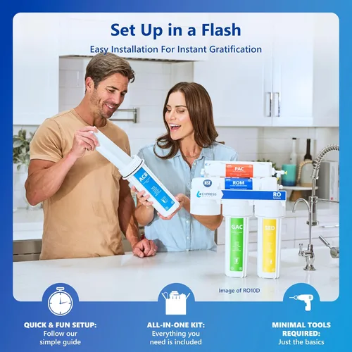 Vista 5 de Express Water Sistema de filtración de agua de ósmosis inversa alcalina de 10 etapas - Filtro de agua para debajo del fregadero con llave y Níquel