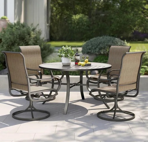 Vista 27 de PHI VILLA Juego de comedor de 5 piezas para patio al aire libre con sillas giratorias (azul) y mesa de comedor de acero de metal de 37 x 37 pulgadas