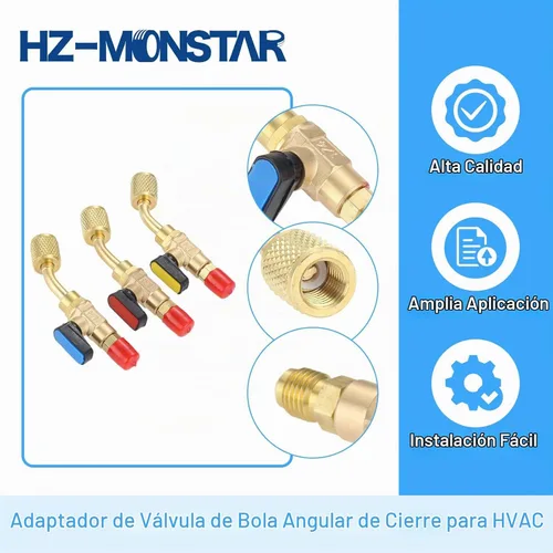 Vista 5 de Válvula de bola refrigerante de aire acondicionado 1/4 '' SAE, adaptador de válvula de bola de cierre en ángulo HVAC de latón para sistema mini