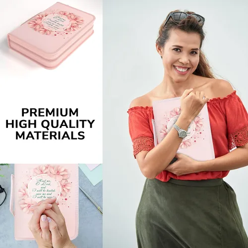Vista 61 de DEHITE Funda para la Biblia para mujer, bolsas de transporte de la Biblia, tamaños medianos y grandes, ranuras para bolígrafos, tela de primera