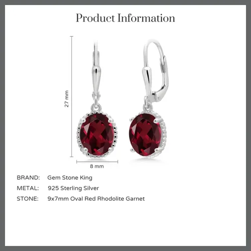 Vista 31 de Gem Stone King Aretes colgantes de gota para mujer, plata de ley 925, piedra natal ovalada de 0.354 x 0.276 in, joyería fina, regalos para ella