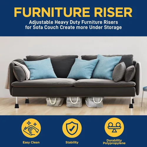 Vista 5 de Lifemaster Juego de elevadores para muebles, 4 piezas, diseño antideslizante, se adapta a cama, silla, mesa, sofá, escritorio y sofás, color negro