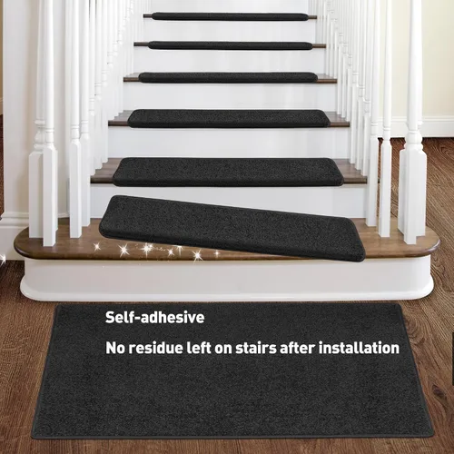 Vista 5 de PURE ERA Bullnose - Juego de peldaños de alfombra para escaleras sin cinta, antideslizantes, protectores de escaleras para interiores, alfombras