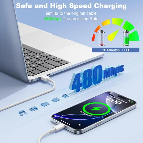 Vista 5 de Cable USB A a USB C para iPhone 18/17/16/15 (3 pies), cable USB C CarPlay Blanco