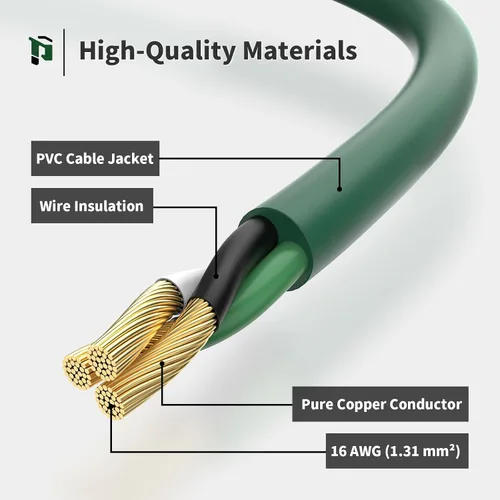 Vista 3 de PLUGTUL Cable de extensión para exteriores de 6 pies, impermeable, calibre 16/3, color verde, resistente, 3 puntas, 13 A, 1625 W, SJTW