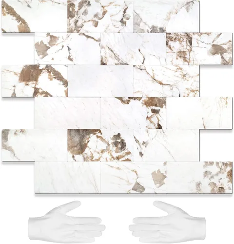 Vista 23 de STICKGOO 1/3 lámina de azulejos para despegar y pegar Subway, azulejos de cocina sin costuras de diseño pulido en rosa-beige eurásico