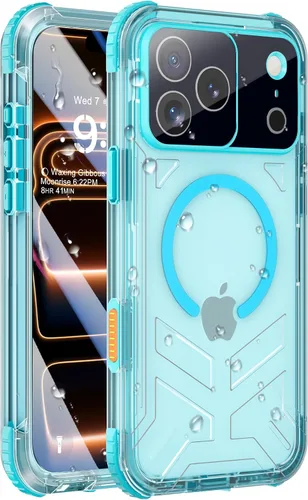 Vista 45 de Funda impermeable para iPhone 15 con Magsafe, protector de pantalla, cordón, IP68 militar de cuerpo completo a prueba de golpes, para deportes