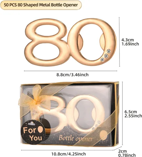 Vista 2 de 50 piezas de 80 abrebotellas, regalos para fiestas de cumpleaños de 80 años, regalos de regreso o recuerdos para invitados, decoraciones de fiesta