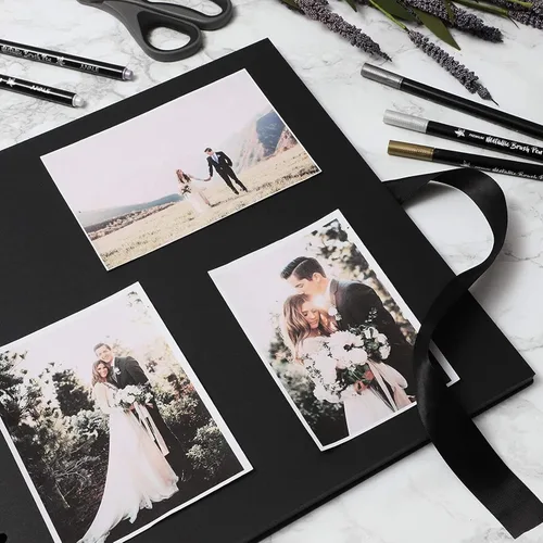 Vista 2 de Juvale Álbum de recortes encuadernado en espiral, cubierta de cinta de seda para álbum de recortes de boda, álbumes de fotos de papel negro de tapa