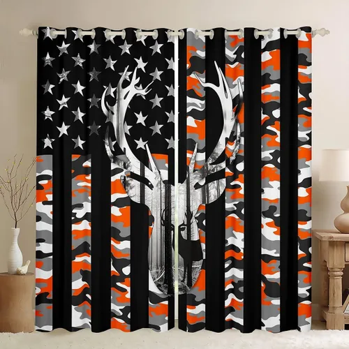 Vista 27 de Cortinas opacas de camuflaje con bandera estadounidense, regalo para niños, cortina de ventana de camuflaje verde con rayas negras, estrellas