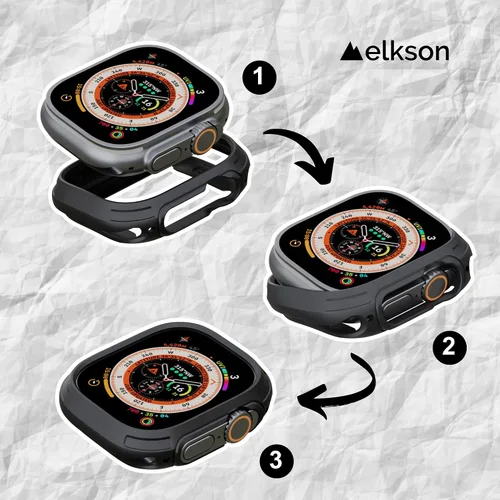 Vista 3 de elkson para Apple Watch Ultra de 49mm Series 3/2/1 Estuche con Parachoques y Protector de Pantalla de Vidrio Templado, Serie Quattro Max Resistente
