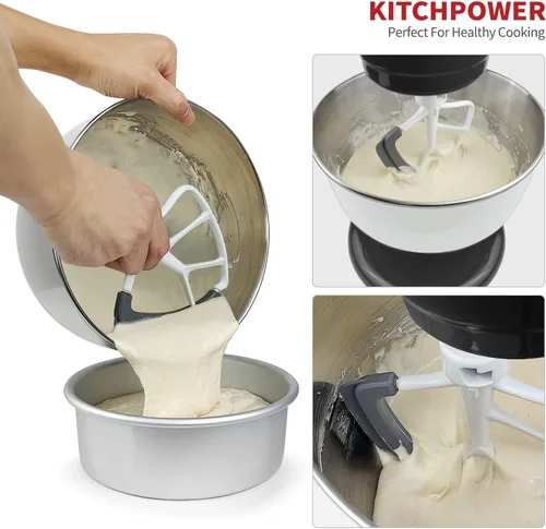Vista 4 de KITCHPOWER 4,5-5 Quart Flex Edge - Batidora para cocina, soporte para cabeza, mezcladores, color blanco, Blanco