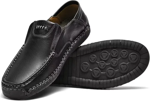Vista 3 de MCEMACHI Mocasines de cuero para hombre, zapatos casuales de moda, para negocios, oficina, para conducir, para hombre (incluye plantilla extra)