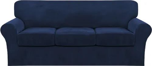 Vista 49 de FantasDecor Fundas de terciopelo para sofá de 2 piezas para sala, con cojín individual, protector elástico de muebles para mascotas, lavable a Negro