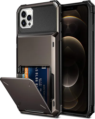 Vista 7 de Vofolen Funda compatible con iPhone 12, cartera 5G, 4 ranuras para tarjetas, tarjetero con bolsillo oculto, doble capa, cubierta trasera protectora